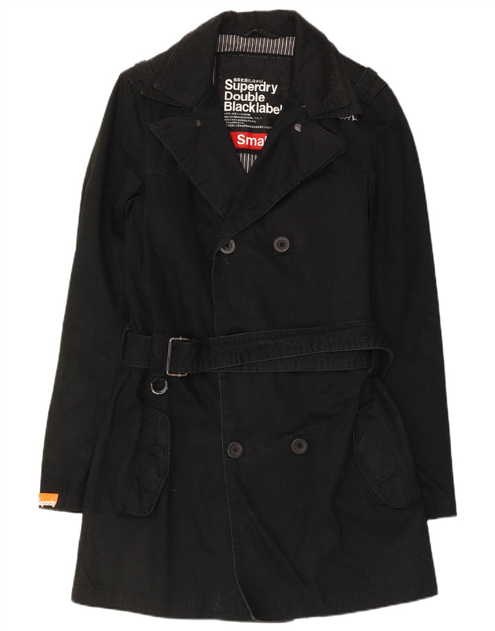 Superdry Herre Dobbeltradet Trench Coat UK 36 Lille sort bomuld