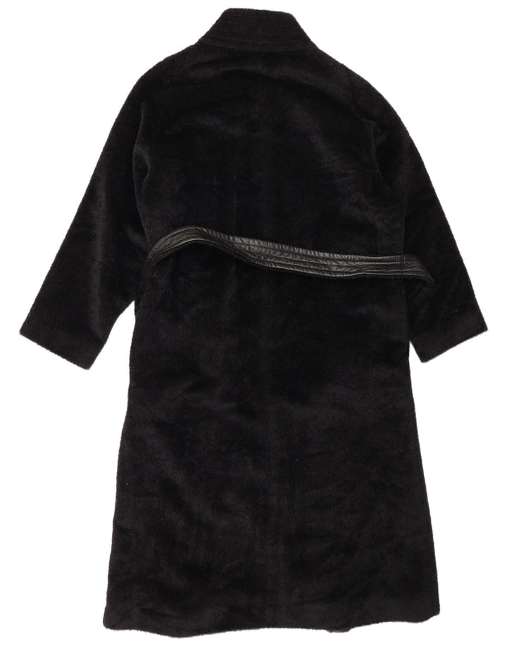 Max Mara Dame Wrap Faux Leather Overcoat UK 8 Small Black Alpaca Wool