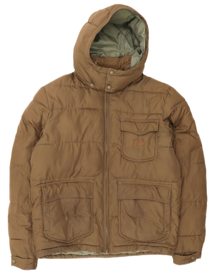 Lee Herre hættepolstret jakke UK 40 Stor brun polyester