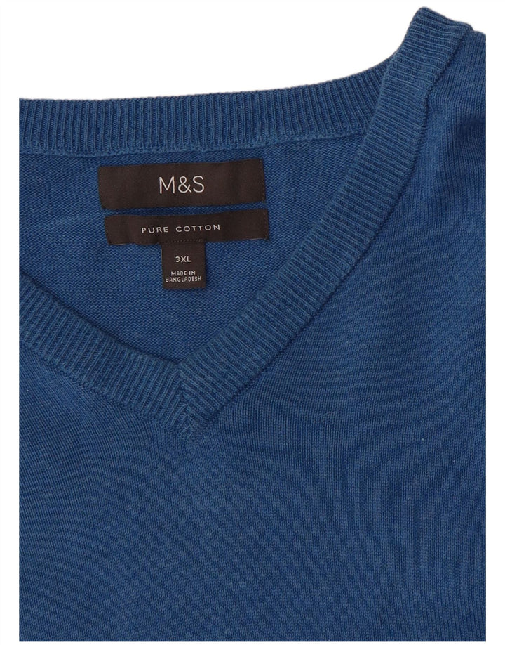Marks & Spencer Herre V-hals sweater 3XL blå bomuld