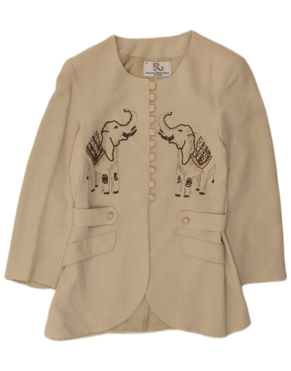 Vintage grafisk blazerjakke til kvinder IT 42 Medium Beige Animal Print