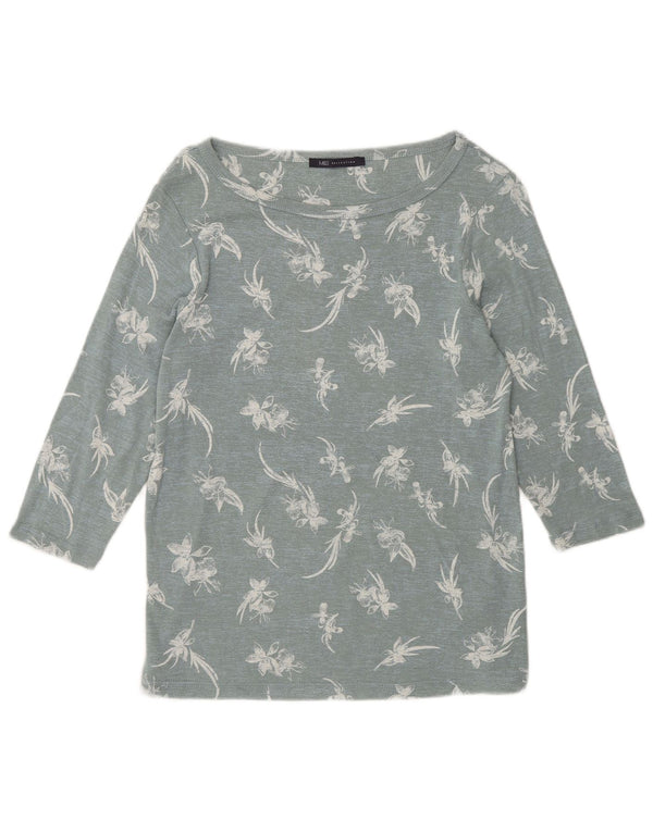 Marks & Spencer Dame Top 3/4 ærmer UK 16 Large Blue Floral Cotton