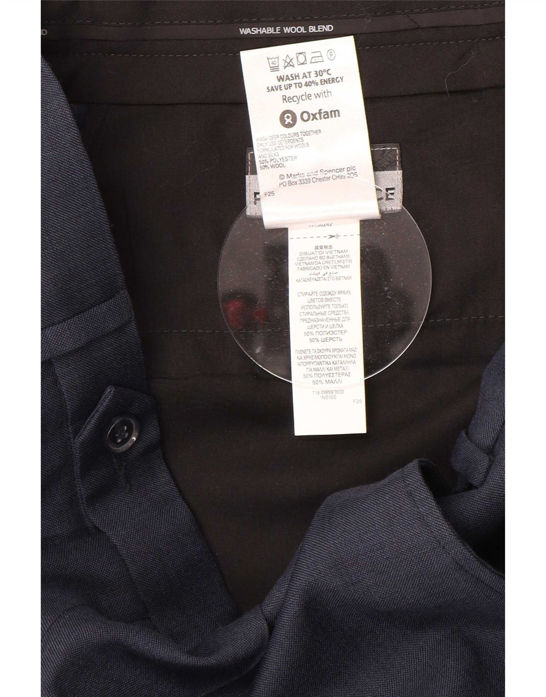 Marks & Spencer Herre Pegged Suit Bukser W32 L31 Marineblå Polyester