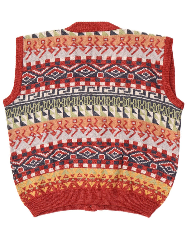 Vintage herre ærmeløs cardigan sweater XL multifarvet geometrisk