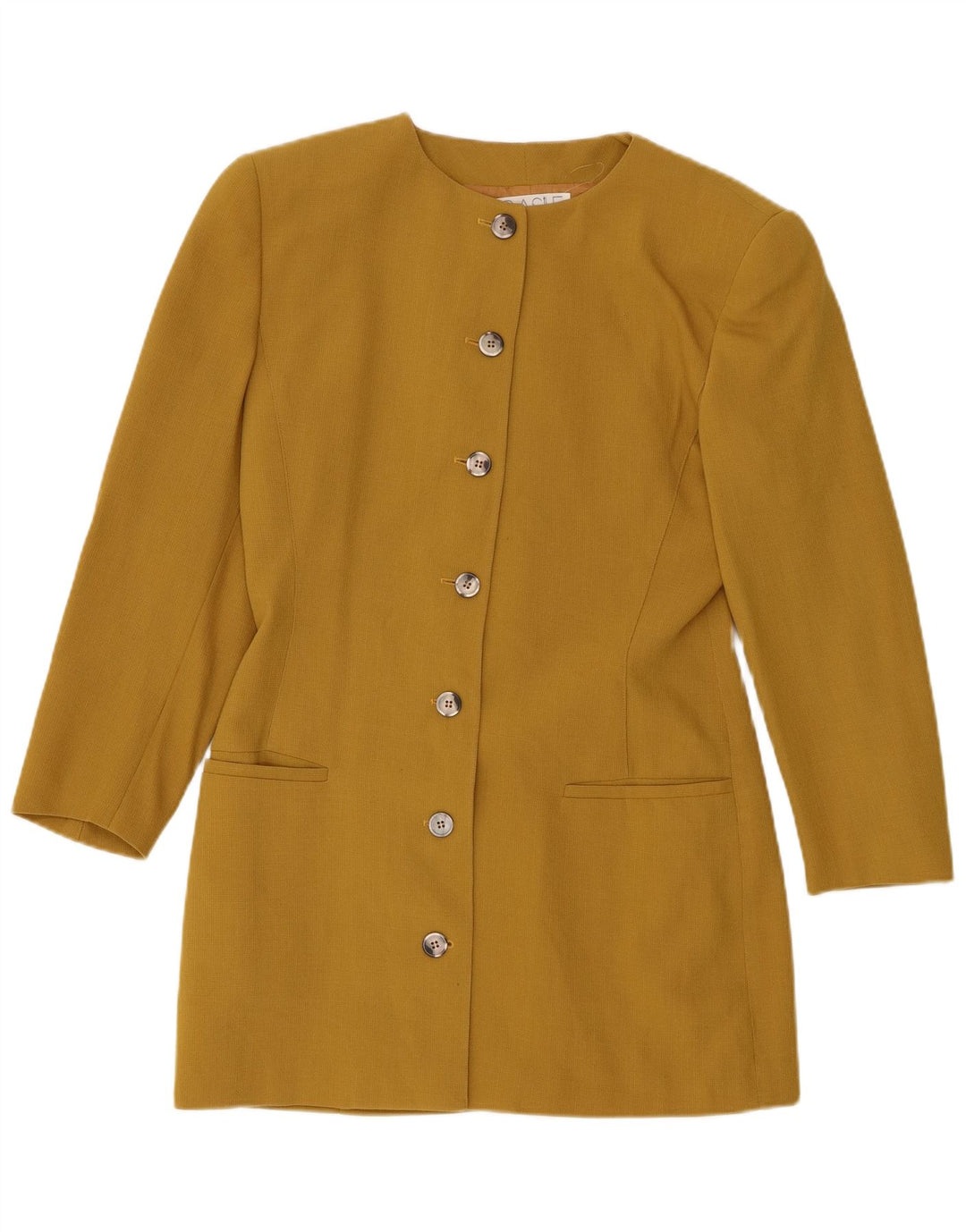 BASILE Dame Longline 7-knaps blazerjakke IT 42 Medium Gul Uld