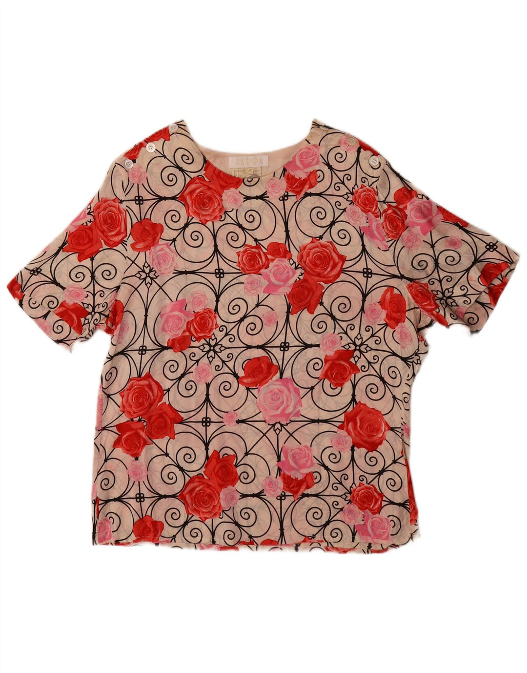 Escada Dame Bluse Top EU 42 Stor Flerfarvet Blomster Silke