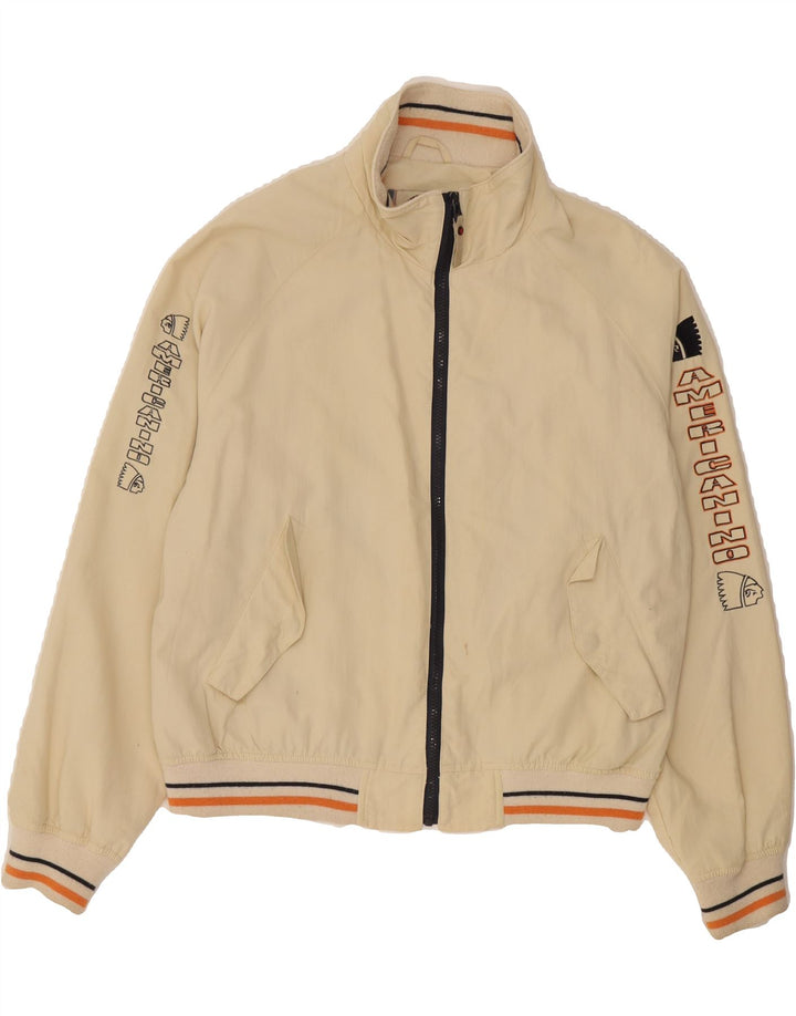 AMERICANINO Mens Graphic Bomber Jacket UK 38 Medium Beige Nylon Vintage Americanino and Second-Hand Americanino from Messina Hembry 