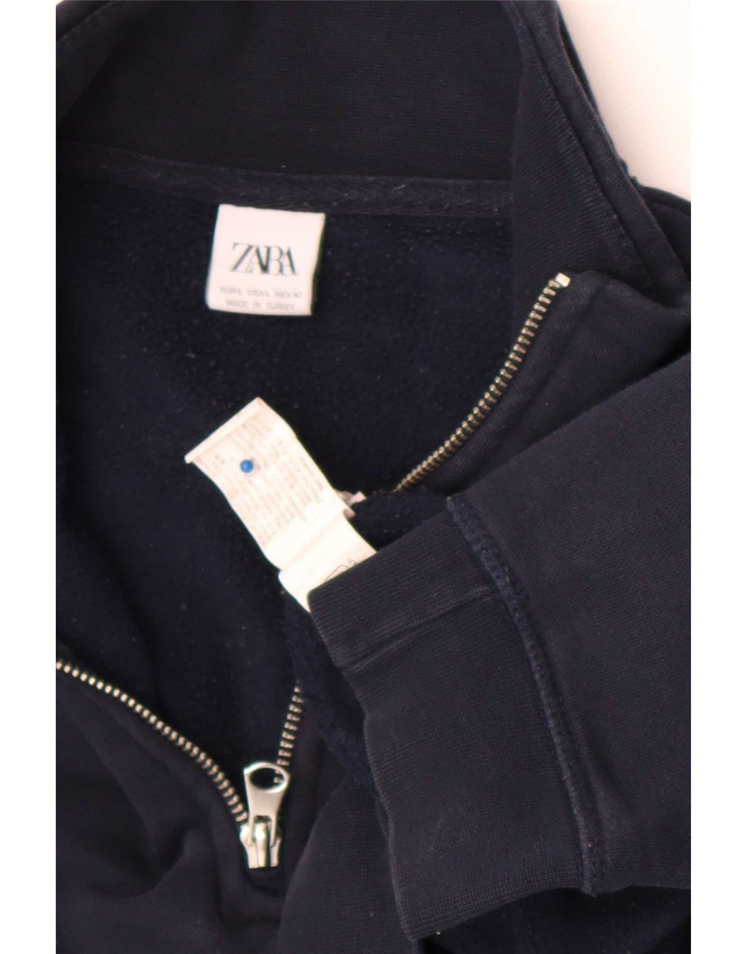 Zara Herre Zip Neck Sweatshirt Jumper Large Navy Blue Bomuld