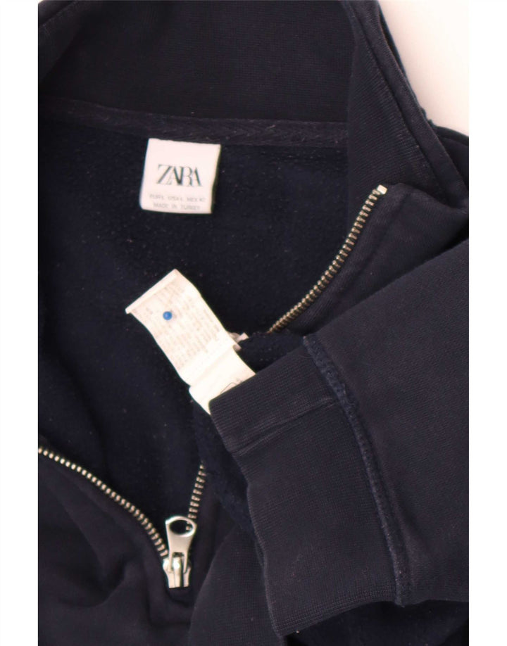 Zara Herre Zip Neck Sweatshirt Jumper Large Navy Blue Bomuld