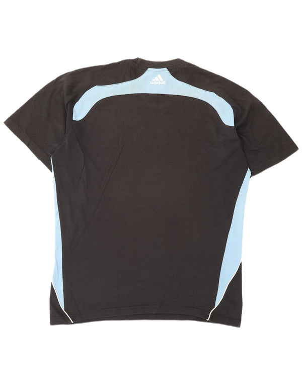 Adidas Herre T-Shirt Top UK 42/44 Stor Sort Colourblock Bomuld