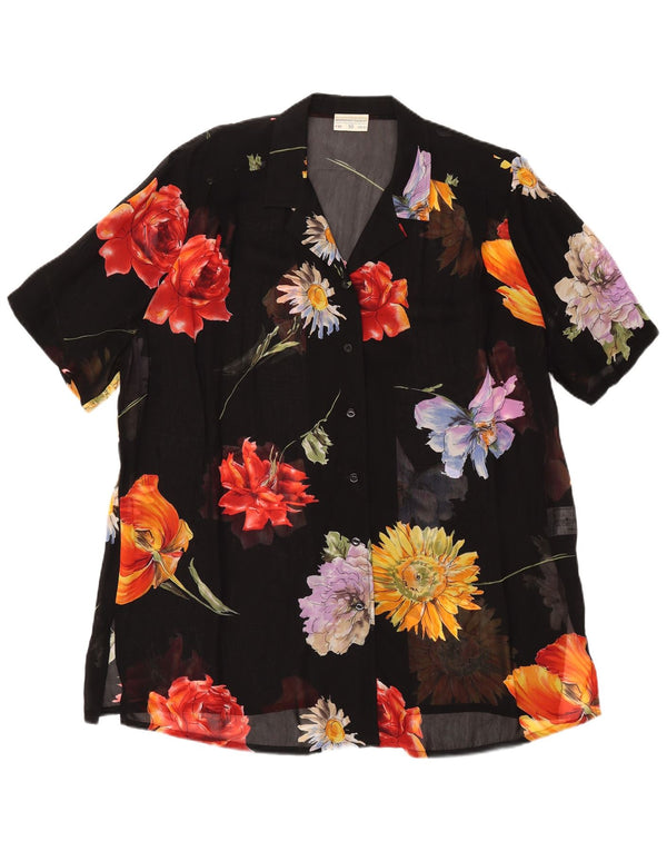 SOMMERMANN Dame Se Through Shirt Bluse UK 24 4XL Sort Blomster