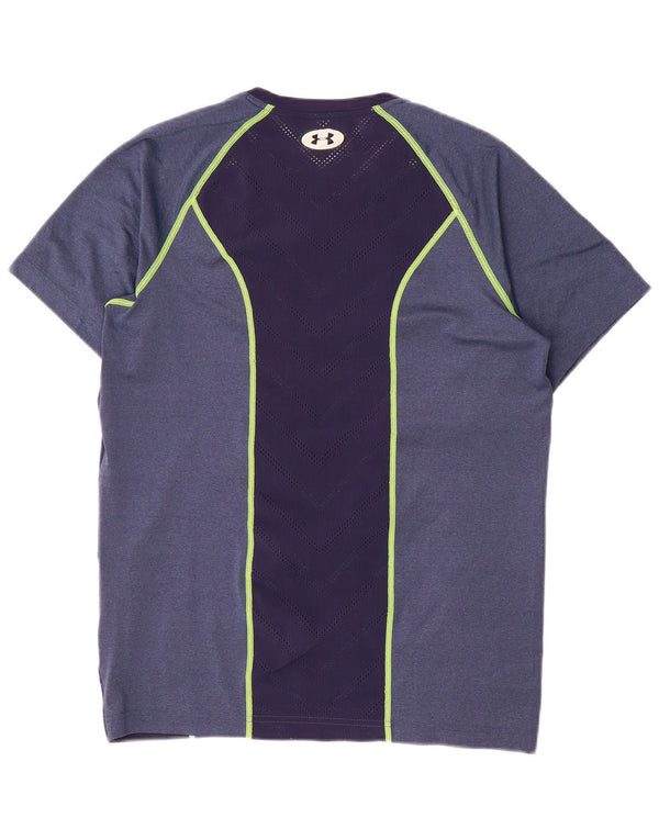 Under Armour Herre Heat Gear T-Shirt Top Medium Navy Blue Colourblock