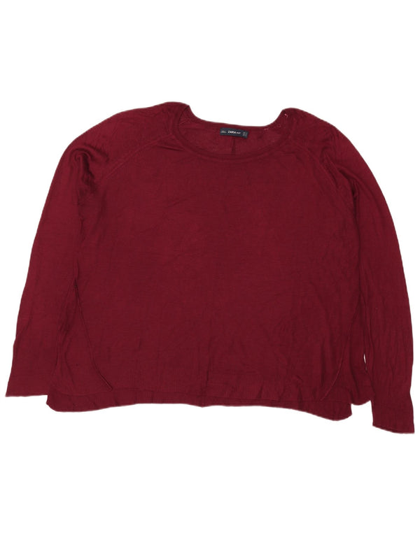 Zara Dame Boat Neck Jumper Sweater UK 18 XL Burgundy Viscose