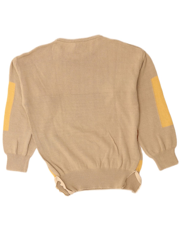 Vintage Dame Boat Neck Jumper Sweater IT 50 XL Beige Colourblock Bomuld