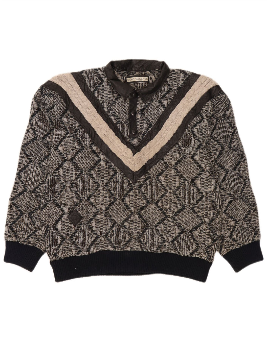 Vintage herre polo hals sweater lille grå geometrisk akryl