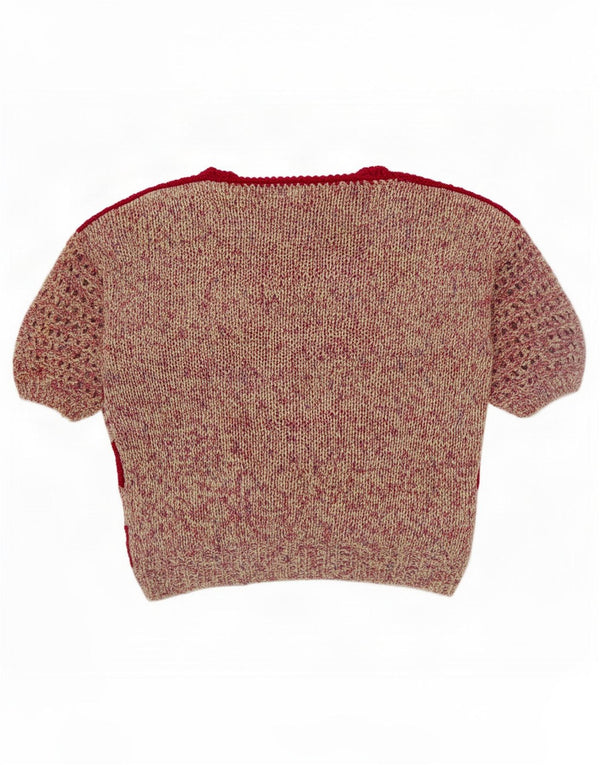 Vintage kvinders se gennem rund hals sweater UK 16 store rød stribet