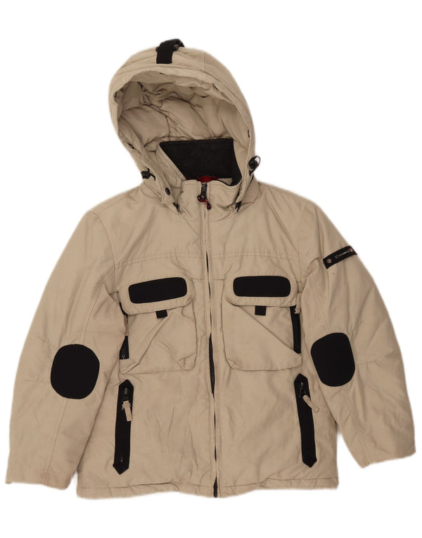 Canadiens drenge grafisk polstret hættejakke 5-6 år Beige Colourblock