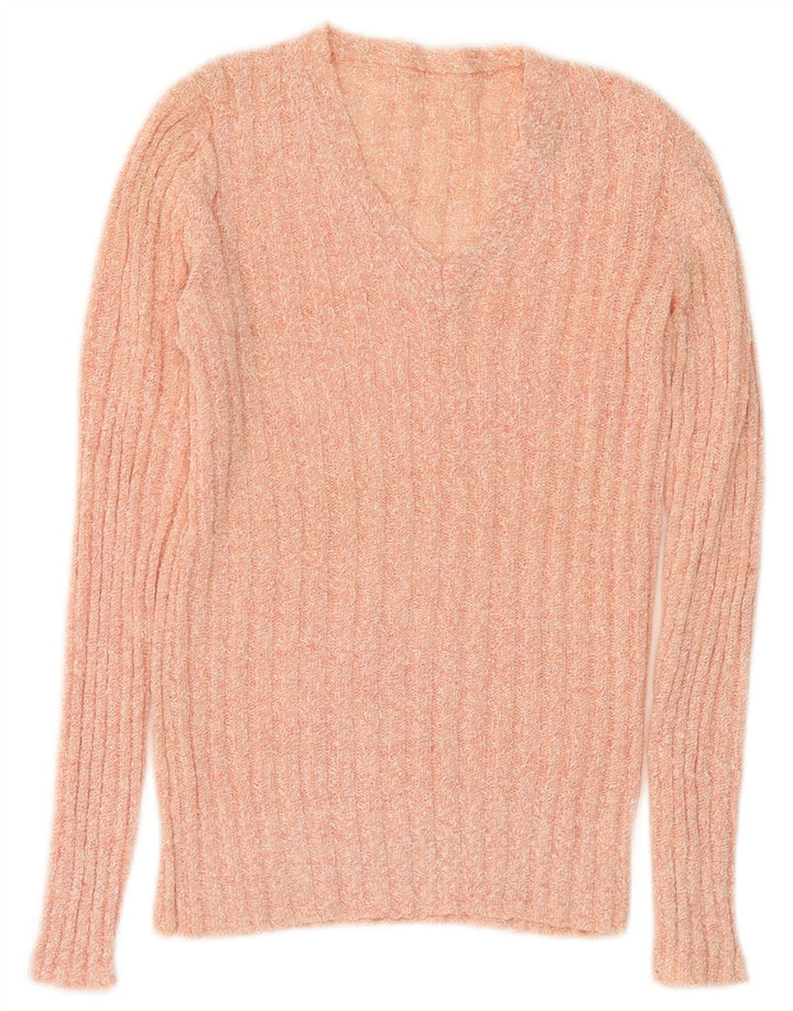 Vintage Dame V-hals sweater UK 12 Medium Pink Flecked