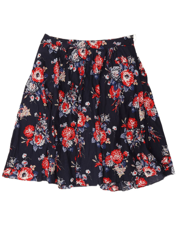 Laura Ashley Kvinder plisseret nederdel UK 14 Large W32 Navy Blue Floral Bomuld