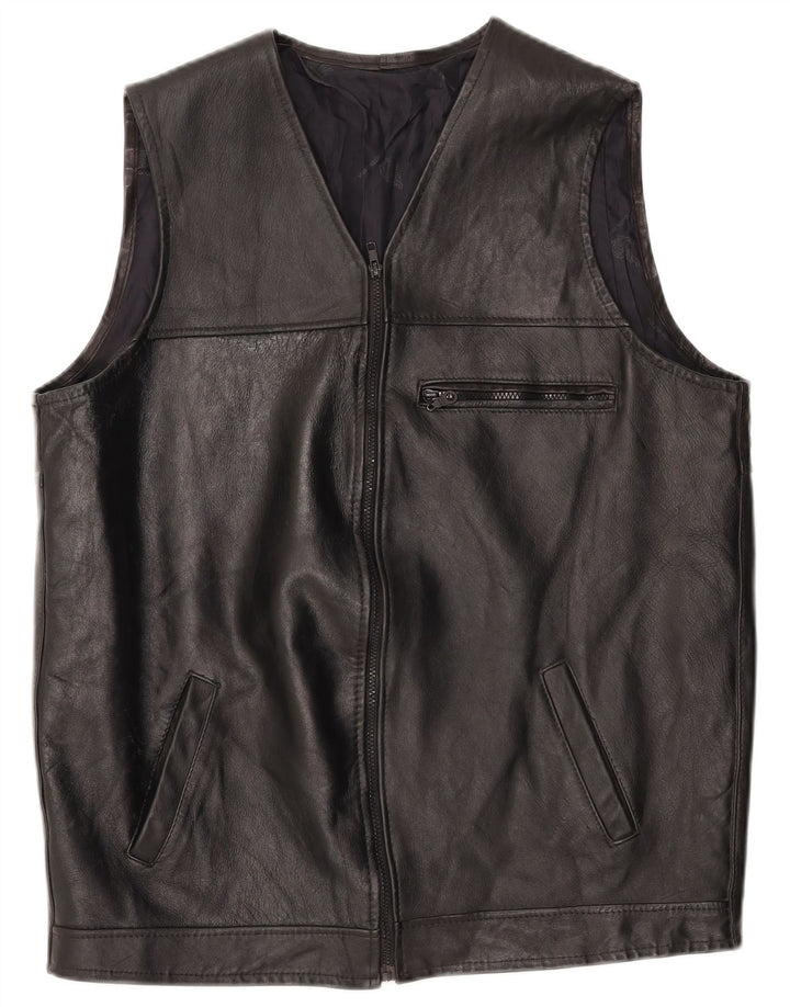 VINTAGE Herre Læder Gilet UK 40 Large Black