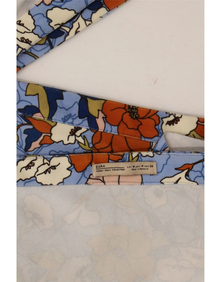 Zara Dame Batwing A-Line Kjole UK 12 Medium Blue Floral