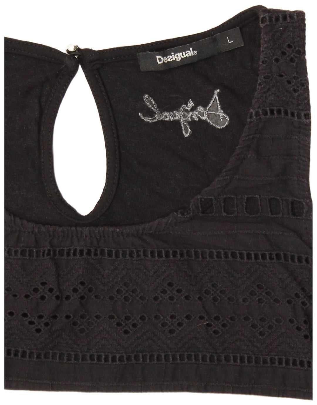 DESIGUAL Kvinder Grafisk Vest Top UK 14 Stor Sort Stribet