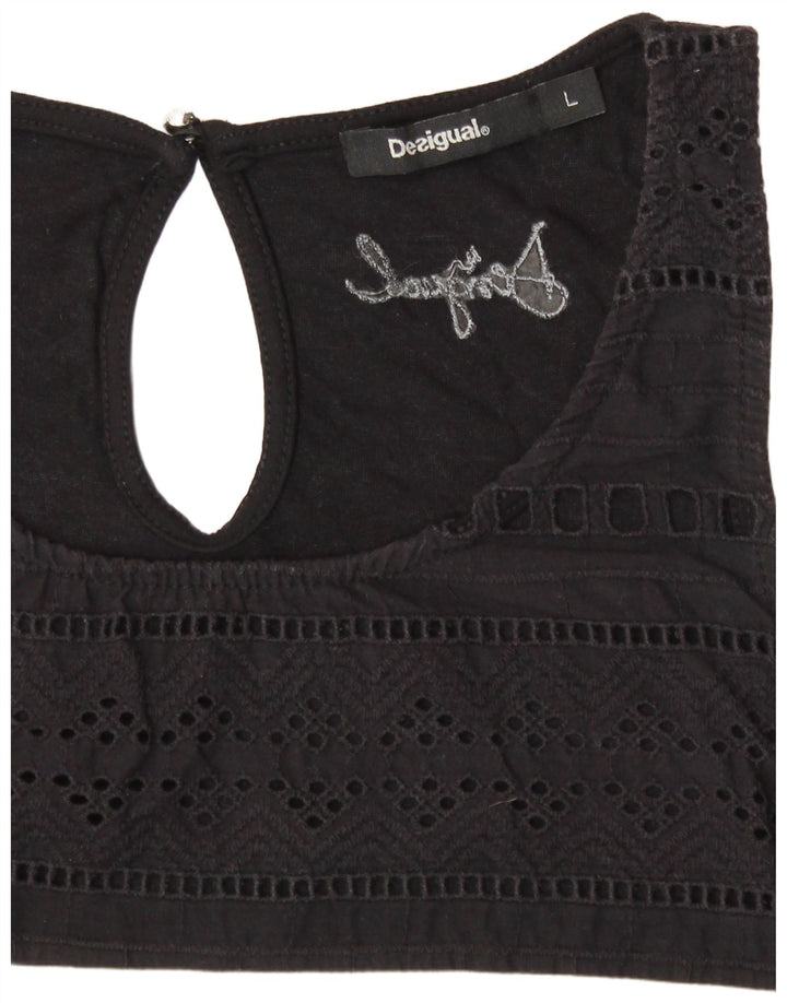 DESIGUAL Kvinder Grafisk Vest Top UK 14 Stor Sort Stribet