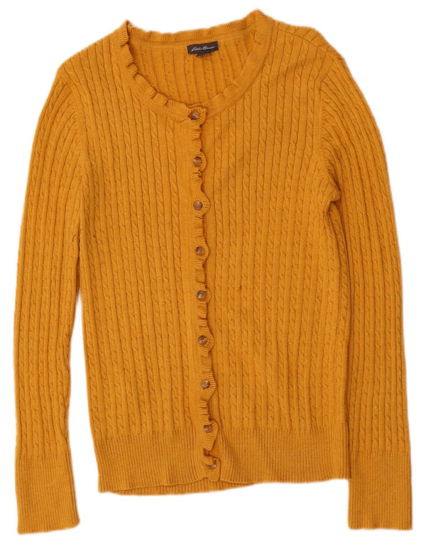 Eddie Bauer Dame Cardigan Sweater UK 10 Lille Gul Bomuld