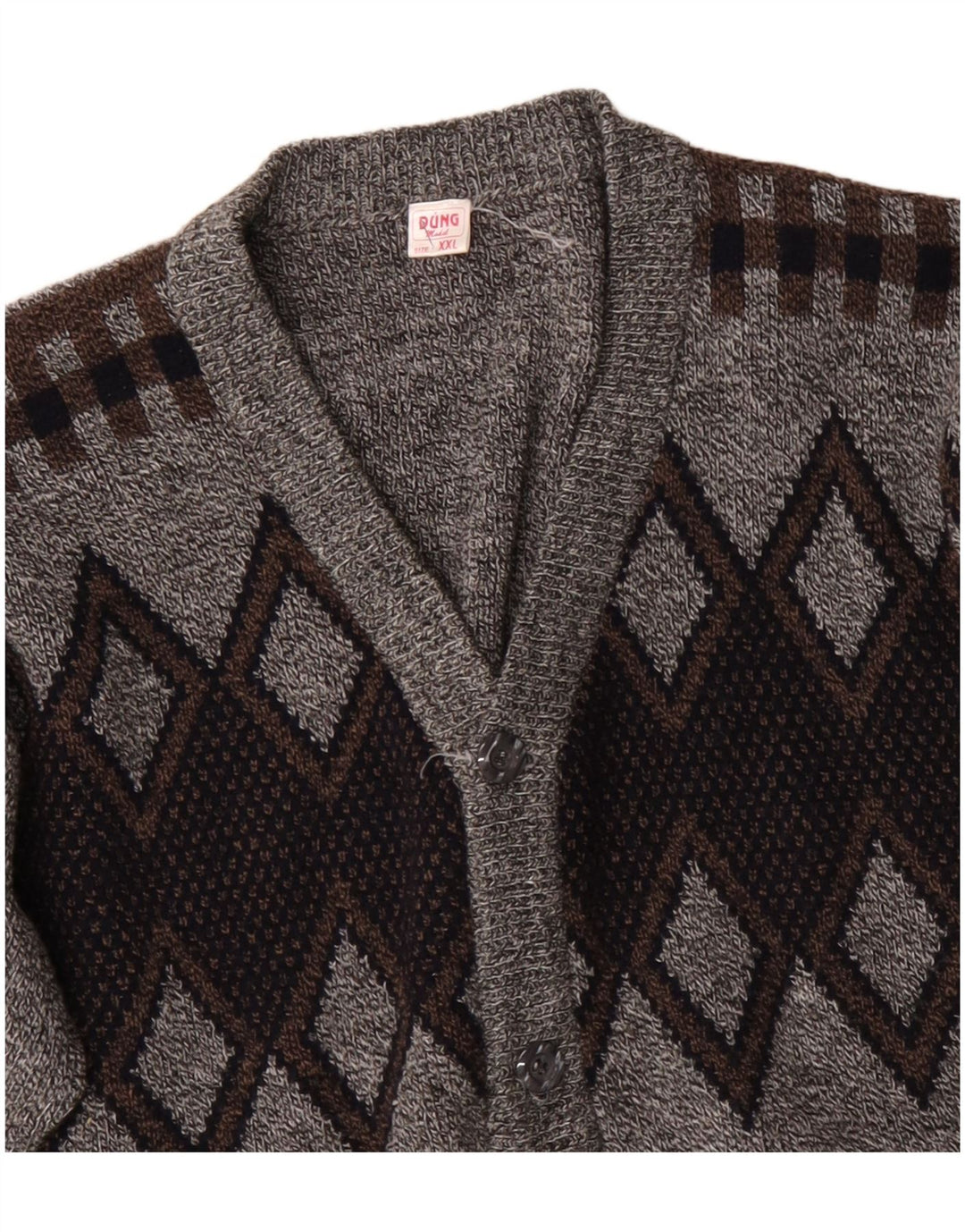 VINTAGE Herre cardigan sweater 2XL Grå Argyle/Diamond Akryl