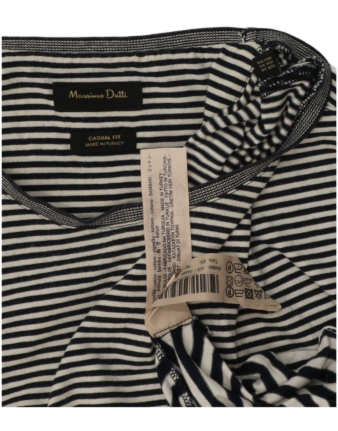 MASSIMO DUTTI Dame Casual Fit T-Shirt Top UK 20 2XL Sort Stribet Bomuld