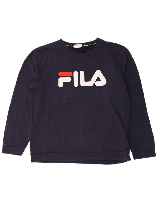 Fila Dame Grafisk Sweatshirt Jumper UK 18 XL Marineblå Bomuld