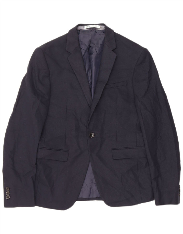 Zara Herre 1-knap blazerjakke EU 46 Lille marineblå polyester