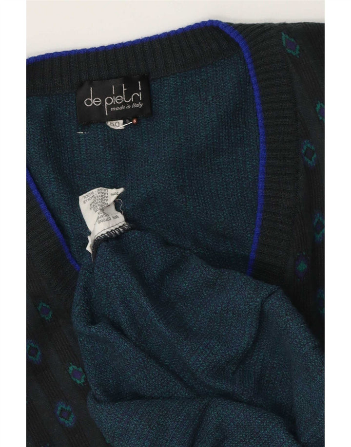 De Pietri Herre V-hals sweater IT 50 Medium Grå Geometrisk Bomuld
