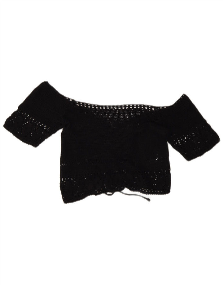Pull & Bear Womens Crop Crochet Off Shoulder Top UK 14 Medium Black