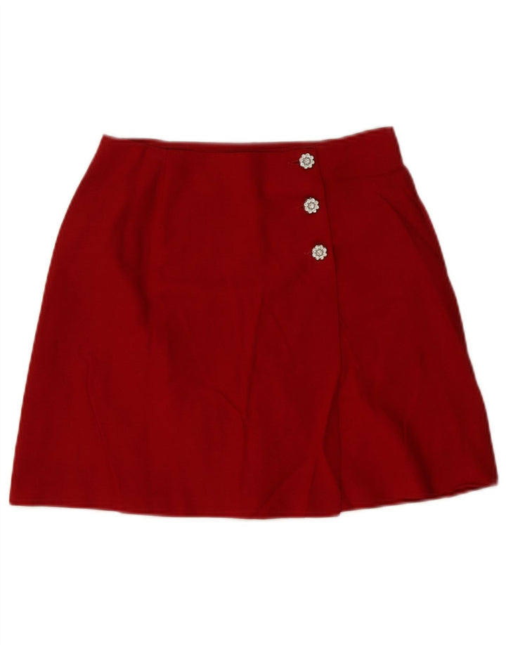 Vintage Kvinders Mini Wrap Nederdel Medium W28 Red Virgin Wool