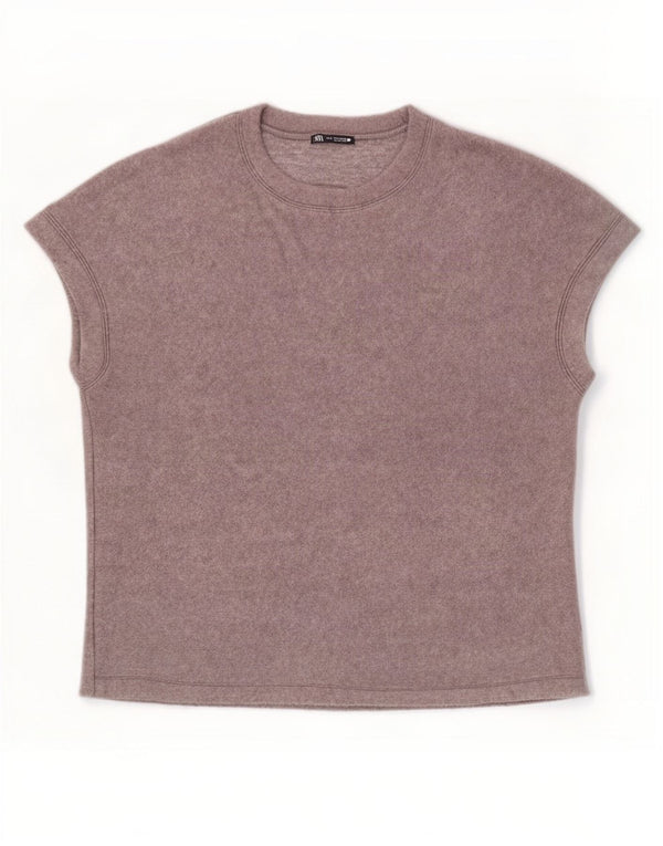 Zara Dame T-Shirt Top UK 14 Medium Grå Akryl