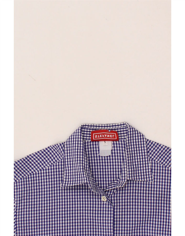 STEFANEL Womens Shirt UK 10 Small Navy Blue Gingham Vintage Stefanel and Second-Hand Stefanel from Messina Hembry 