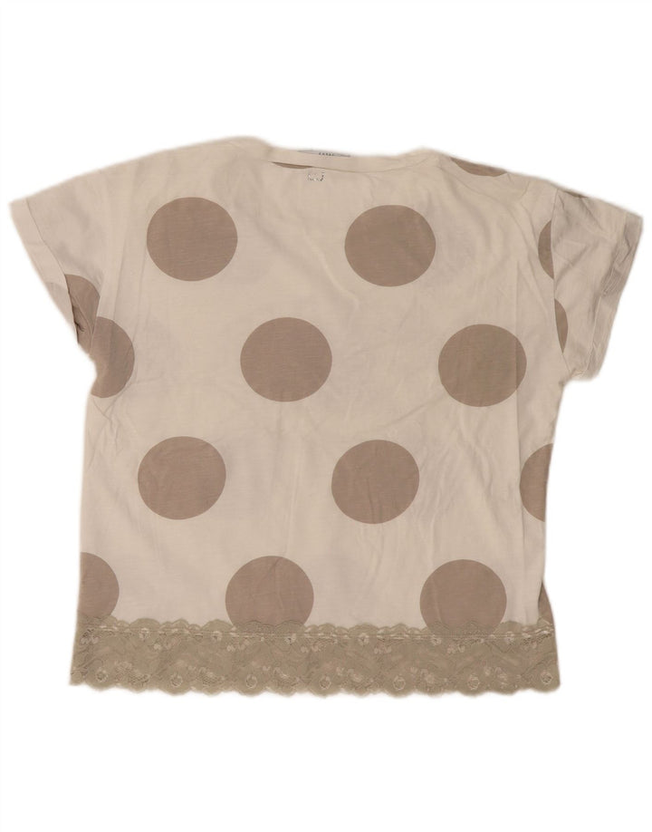 Liu Jo Grafisk T-shirt top til kvinder UK 12 Medium Beige Plettet