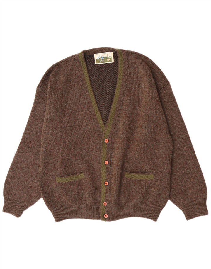 Vintage cardigan sweater til mænd, stor brun flækket