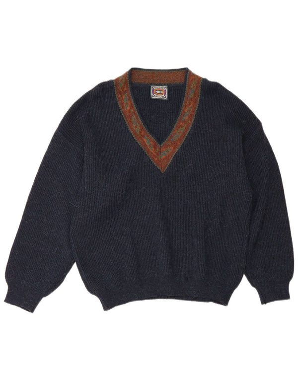 Noba 1950 Herre V-hals sweater IT 48 Small Navy Blue Fair Isle