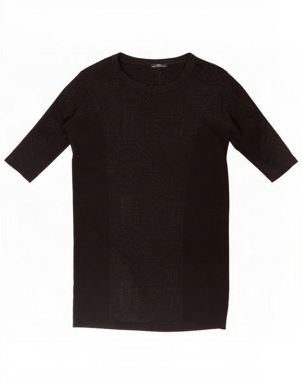 Zara Dame 3/4 ærmer Shift Dress UK 10 Small Black Geometric