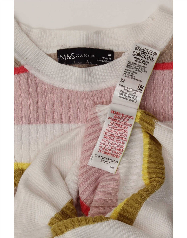 Marks & Spencer Dame Crop T-Shirt Top UK 10 Small Multicolored Striped