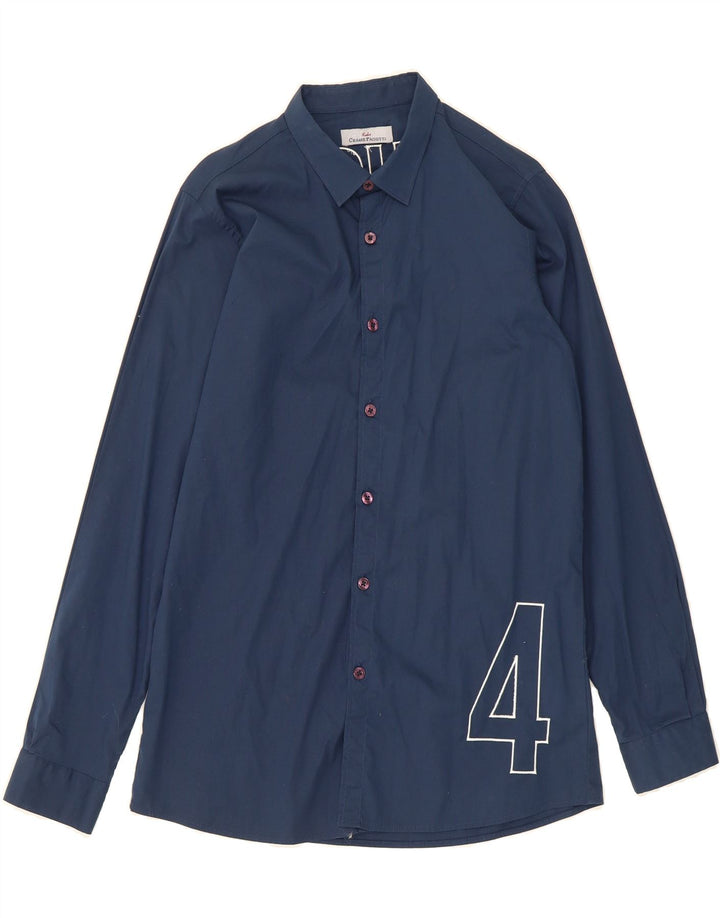 CESARE PACIOTTI Boys Graphic Shirt 14-15 Years Navy Blue Cotton Vintage Cesare Paciotti and Second-Hand Cesare Paciotti from Messina Hembry 