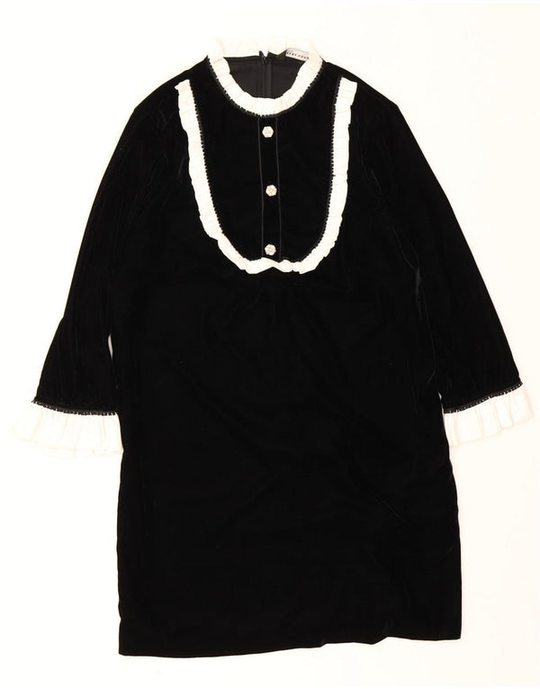 Zara Dame Langærmet Velvet Shift Dress UK 14 Medium Sort Colourblock