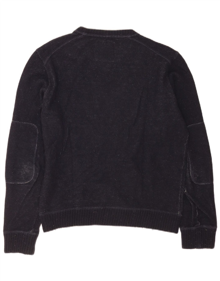 Woolrich Herre Grafisk Boat Neck Jumper Sweater Medium Navy Blue Uld