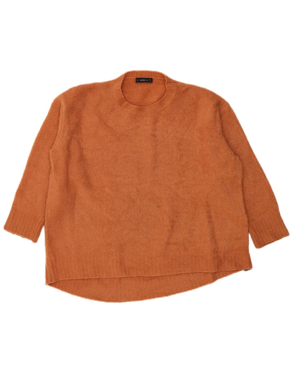 Zara Womens Oversized Crew Neck Jumper Sweater UK 16 Large Orange Acryl