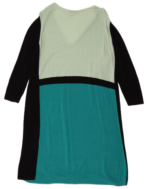 Cos Dame 3/4-ærmet Jumper Dress UK 16 Large Green Colourblock Viscose