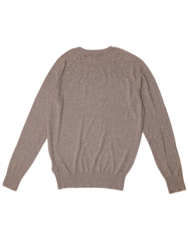 Ted Baker Dame Boat Neck Jumper Sweater Størrelse 2 Lille Grå Flecked Bomuld