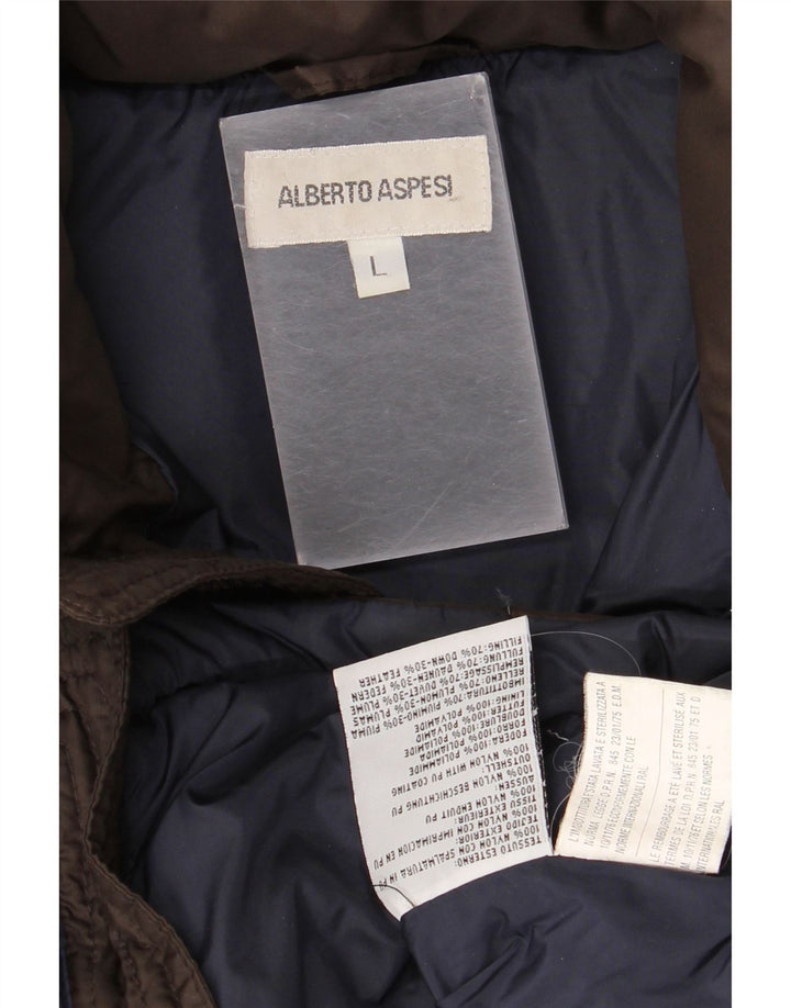 Alberto Aspesi Dame Polstret Jakke UK 16 Stor Brun Nylon