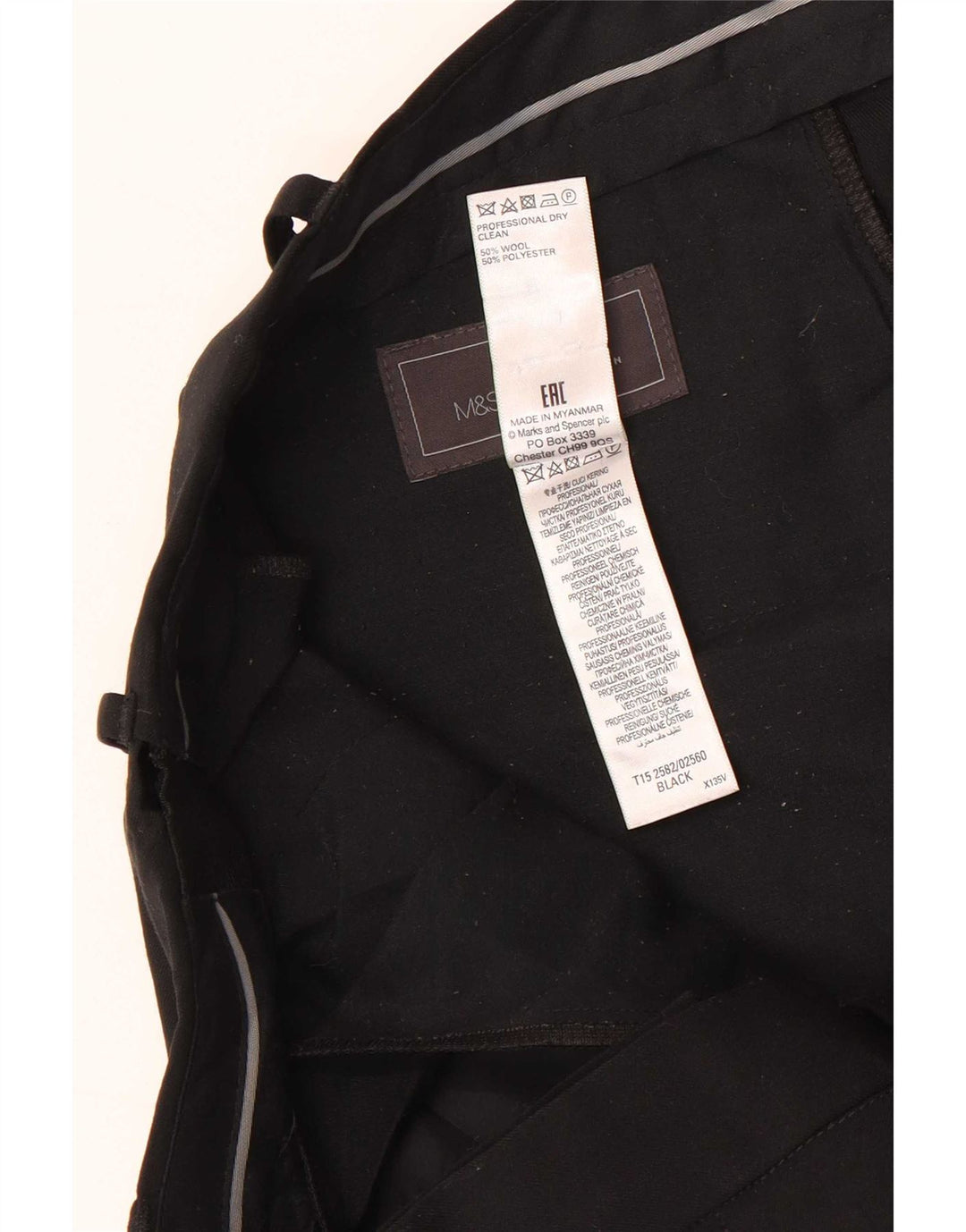 Marks & Spencer Herre Regular Fit Suit Bukser W38 L31 Sort Uld